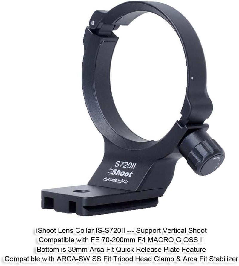 iShoot Metal Lens Collar Tripod Mount Ring Compatible with Sony FE 70-200mm F4 Macro G OSS II, Lens Support Holder Bracket Bottom Arca-Swiss Fit Quick Release Plate for Arca Clamp Head & Stabilizer - Image 2